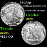 1942-p Walking Liberty Half Dollar 50c Grades GEM Unc