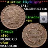 ***Auction Highlight*** 1811 Classic Head Large Half Cent 1/2c Graded vf25 By SEGS (fc)