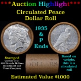 ***Auction Highlight*** Full solid Circulated Peace silver dollar roll, 20 coin 1935 & 'P' Ends (fc