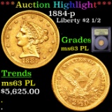 ***Auction Highlight*** 1884-p Gold Liberty Quarter Eagle $2 1/2 Graded Select Unc PL By USCG (fc)