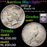 ***Auction Highlight*** 1921-p Peace Dollar $1 Graded Select Unc By USCG (fc)