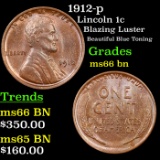 1912-p Lincoln Cent 1c Grades GEM+ Unc BN