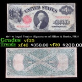 1917 $1 Legal Tender, Signatures of Elliott & Burke, FR37  Grades vf+