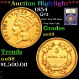 ***Auction Highlight*** 1854 Three Dollar Gold 3 Graded Choice AU/BU Slider By USCG (fc)