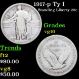 1917-p Ty I Standing Liberty Quarter 25c Grades vg+