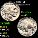 1938-d Buffalo Nickel 5c Grades GEM+ Unc