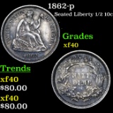 1862-p Seated Liberty Half Dime 1/2 10c Grades xf