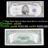 ***Star Note 1953 $5 Blue Seal Silver Certificate Grades Choice AU/BU Slider
