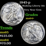 1945-p Walking Liberty Half Dollar 50c Grades Choice+ Unc