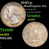 1943-p Washington Quarter 25c Grades GEM Unc