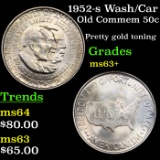 1952-s Wash/Car Old Commem Half Dollar 50c Grades Select+ Unc