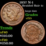 1857 N-1 Braided Hair Large Cent 1c Grades vf+