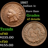 1867 Indian Cent 1c Grades xf details