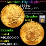 ***Auction Highlight*** 1861-p Gold Liberty Double Eagle $20 Graded ms64 By SEGS (fc)