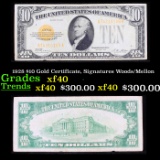 1928 $10 Gold Certificate, Signatures Woods/Mellon Grades xf