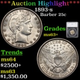 ***Auction Highlight*** 1893-s Barber Quarter 25c Graded ms63+ By SEGS (fc)