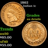 1862 Indian Cent 1c Grades AU Details