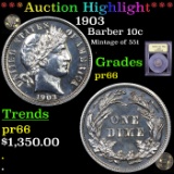 Proof ***Auction Highlight*** 1903 Barber Dime 10c Graded GEM+ Proof By USCG (fc)