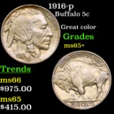 1916-p Buffalo Nickel 5c Grades GEM+ Unc
