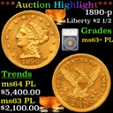 ***Auction Highlight*** 1890-p Gold Liberty Quarter Eagle $2 1/2 Graded ms63+ PL By SEGS (fc)
