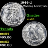 1944-d Walking Liberty Half Dollar 50c Grades Select+ Unc