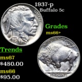1937-p Buffalo Nickel 5c Grades GEM++ Unc