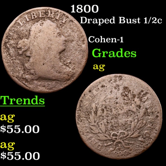 1800 Draped Bust Half Cent 1/2c Grades ag