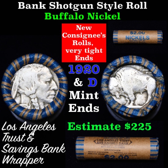 Buffalo Nickel Shotgun Roll in Old Bank Style 'Los Angeles Trust And Savings Bank'  Wrapper 1920 & d