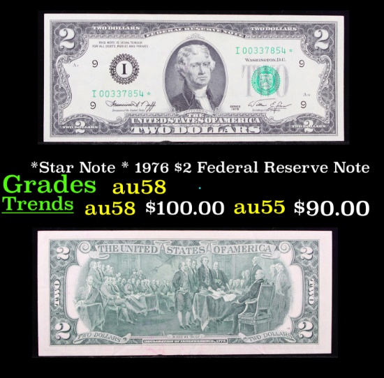 *Star Note * 1976 $2 Federal Reserve Note Grades Choice AU/BU Slider
