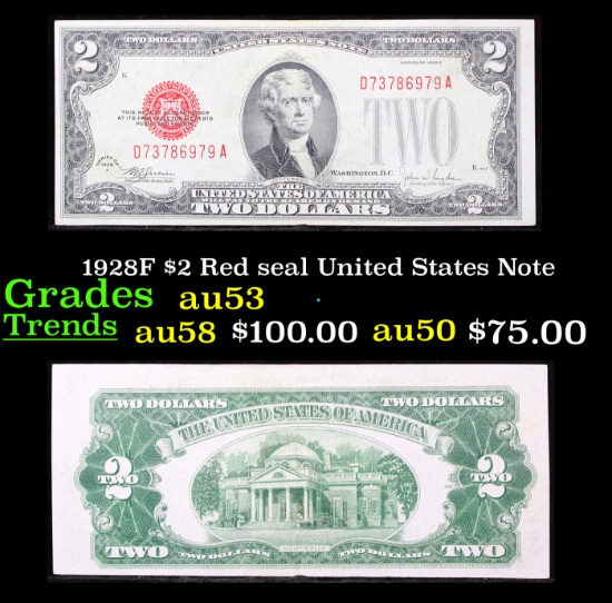 1928F $2 Red seal United States Note Grades Select AU