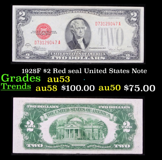 1928F $2 Red seal United States Note Grades Select AU