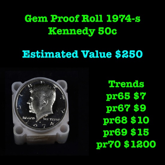 Gem Proof Roll 1974-s Kennedy 50c , 20 Coins Kennedy Half Dollar 50c