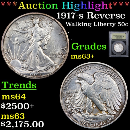 ***Auction Highlight*** 1917-s Reverse Walking Liberty Half Dollar 50c Graded Select+ Unc By USCG (f