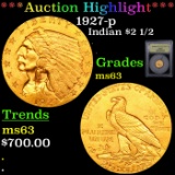 ***Auction Highlight*** 1927-p Gold Indian Quarter Eagle 2.5 Graded Select Unc By USCG (fc)
