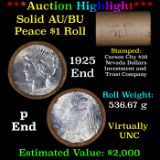 ***Auction Highlight*** AU/BU Slider Shotgun Nevada Invest & Trust Co Peace $1 Roll 1925 & P Ends Vi