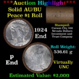 ***Auction Highlight*** AU/BU Slider Shotgun Nevada Invest & Trust Co Peace $1 Roll 1924 & P Ends Vi