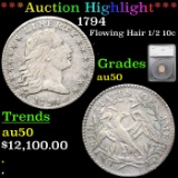 ***Auction Highlight*** 1794 Flowing Hair Half Dime 1/2 10c Graded au50 By SEGS (fc)