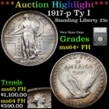 ***Auction Highlight*** 1917-p Ty I Standing Liberty Quarter 25c Graded ms64+ FH By SEGS (fc)