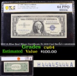 PCGS 1957 $1 Blue Seal Silver Certificate Fr-1619 Cool Serial # 44445444 Graded cu64 By PCGS