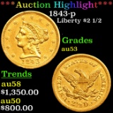 ***Auction Highlight*** 1843-p Gold Liberty Quarter Eagle 2.5 Grades Select AU (fc)
