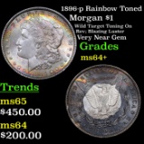 1896-p Rainbow Toned Morgan Dollar 1 Grades Choice+ Unc