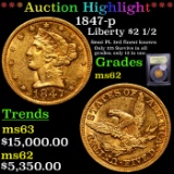 ***Auction Highlight*** 1847-p Gold Liberty Quarter Eagle $2 1/2 Graded Select Unc By USCG (fc)