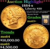 ***Auction Highlight*** 1884-s Gold Liberty Double Eagle $20 Graded Select+ Unc By USCG (fc)