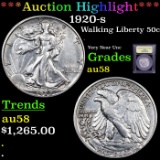 ***Auction Highlight*** 1920-s Walking Liberty Half Dollar 50c Graded Choice AU/BU Slider By USCG (f