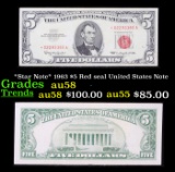 *Star Note* 1963 $5 Red seal United States Note Grades Choice AU/BU Slider
