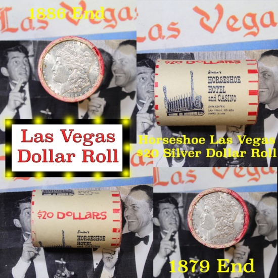 ***Auction Highlight*** Full Morgan/Peace Casino Las Vegas Horseshoe silver $1 roll $20, 1886 & 1879