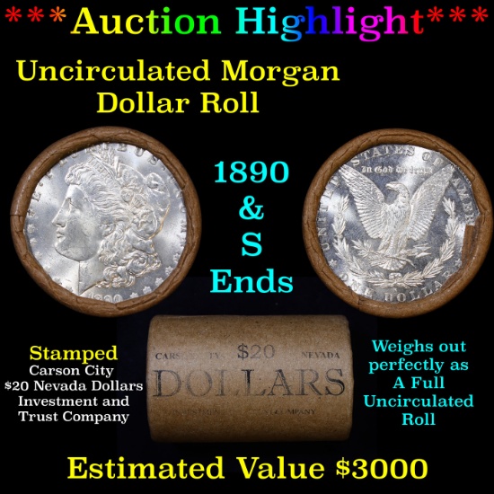 ***Auction Highlight*** 1890 & S Uncirculated Morgan Dollar Shotgun Roll (fc)