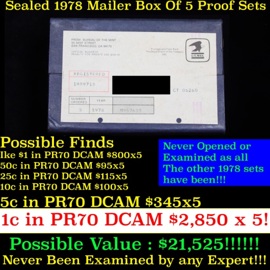 ***Auction Highlight*** Original sealed box 5- 1978 United States Mint Proof Sets (fc)