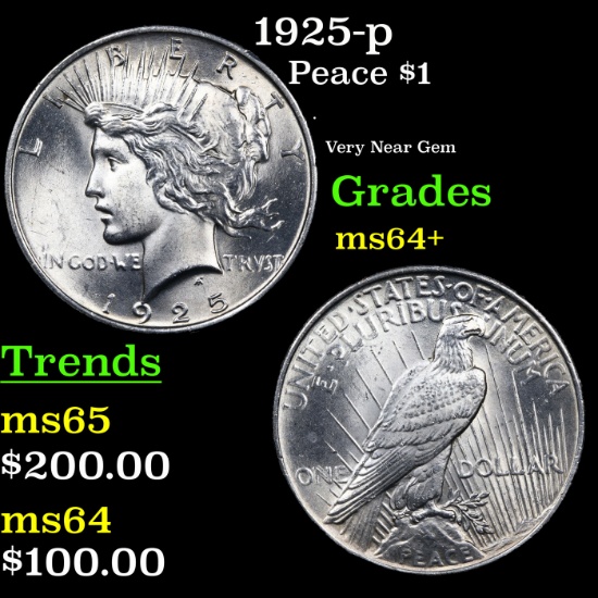 1925-p Peace Dollar $1 Grades Choice+ Unc