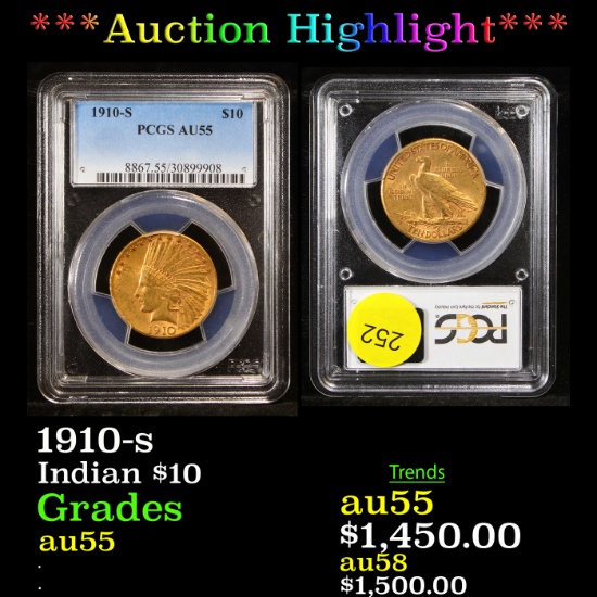 ***Auction Highlight*** PCGS 1910-s Gold Indian Eagle $10 Graded au55 By PCGS (fc)